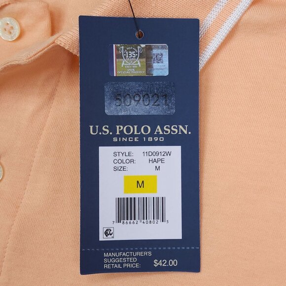 U.S. Polo Assn. Mens Peach Polo Shirt Medium Cotton Short Sleeve - Picture 5 of 9